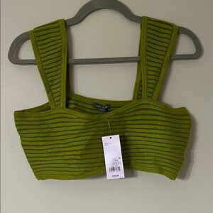 wild fable Olive Green Ribbed Crop Top with Wide Straps